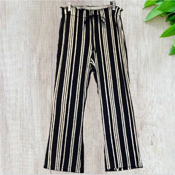 LOVE TREE -- Palazzo Pants, Wide Leg, Elastic Waist, Black/White Vertical Stripe - Picture 1 of 8